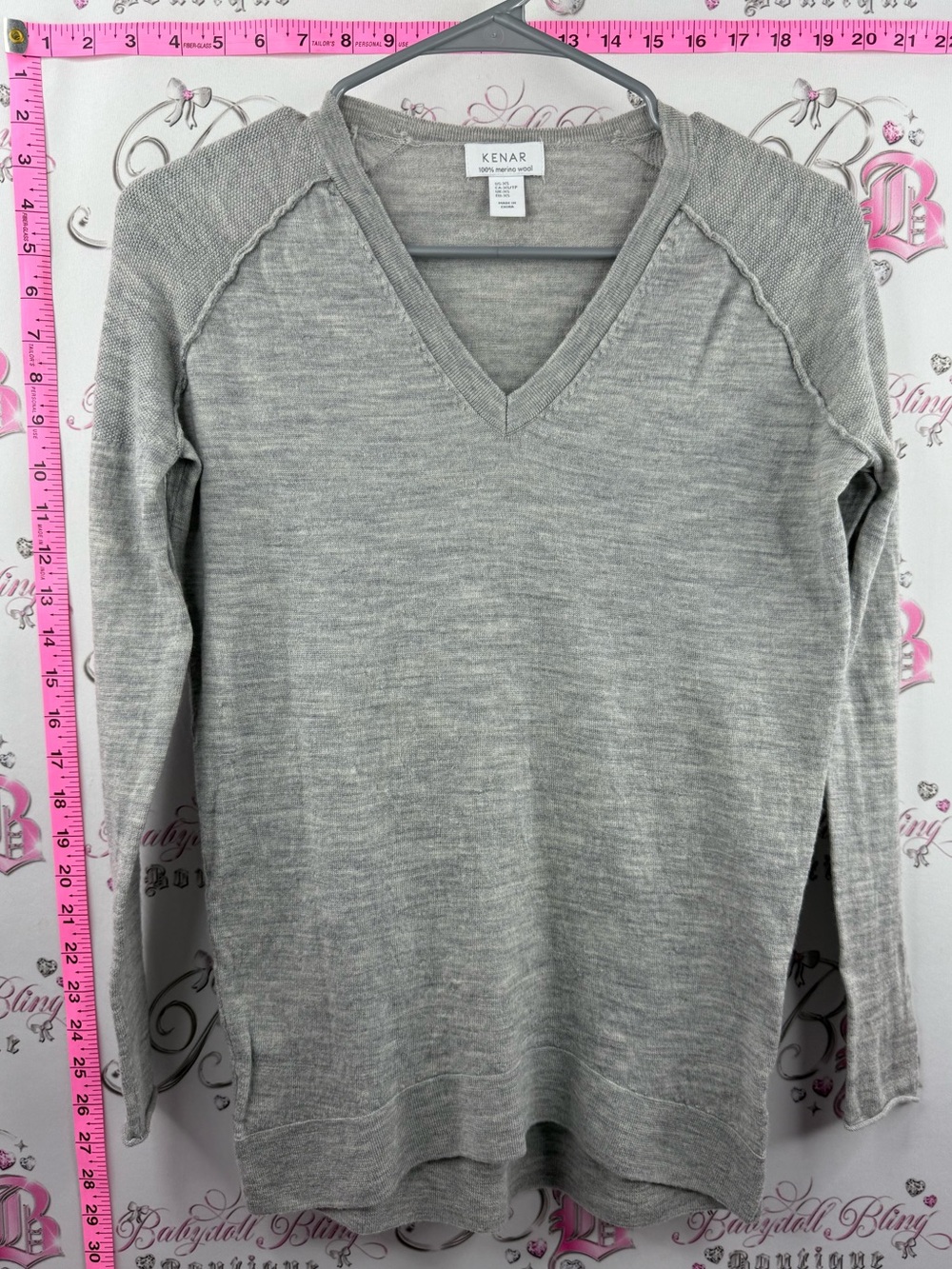 Kenar merino wool sweater top grey Light Gray V‑Neck Long Sleeve Knit Top